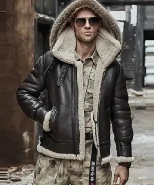 Buy Paul B3 Hooded Parka Shearling Fur Dark Coffee Brown Bomber Jacket Sale