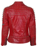 Buy Red Real Leather Jacket With Cone And Tree Spike Studs For Sale