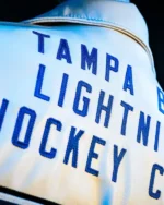 Buy Shop NHL Team 2025 Tampa Bay Lightning WAGs Playoff White Bomber Leather Jacket Sale