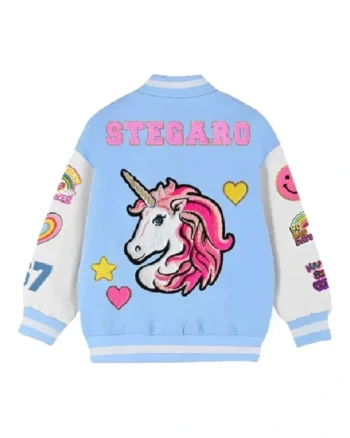 Buy Stegaro Unicorn Blue And White Wool Varsity Jacket For Sale