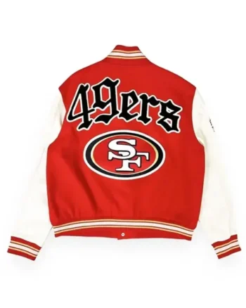 Buy Summers NFL San Francisco 49ers Red And Off White Wool Varsity Jacket For Sale