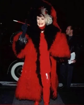 Emma Stone 101 Dalmatians Cruella Devil Fur Red Coat