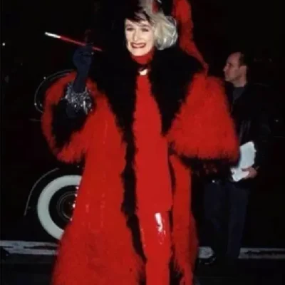 Emma Stone 101 Dalmatians Cruella Devil Fur Red Coat