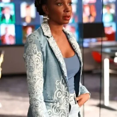 Found S2 Shanola Hampton Embroidered Denim Blazer
