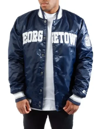 Georgetown Hoyas Bomber Blue Satin Jacket