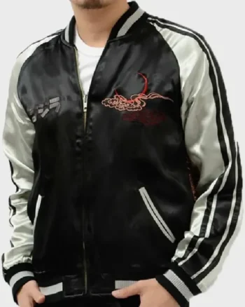 Godzilla King Of Monsters Satin Black Bomber Jacket