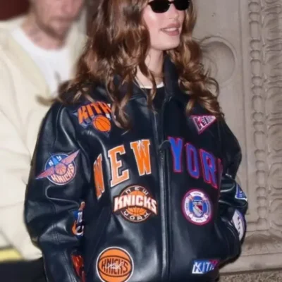 Hailey Bieber New York Knicks Leather Jacket
