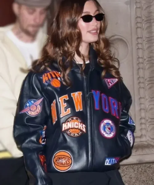Hailey Bieber New York Knicks Leather Jacket