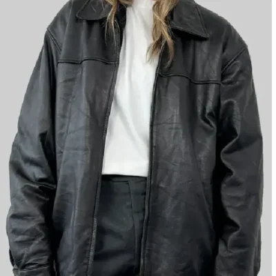 Joey King Black Oversized Leather Jacket