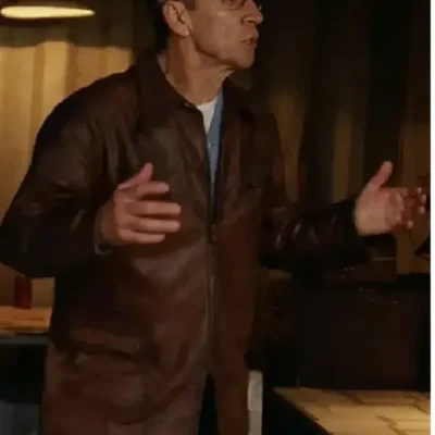 Jonathan Hyde The Brutalist Brown Leather Jacket