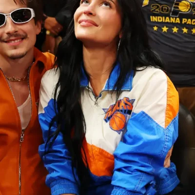 Kylie Jenner New York Knicks Blue Satin Jacket