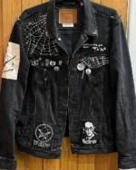 Men Black Denim Goth Battle Jacket