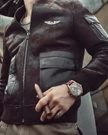 Mens Aviator B3 Shearling Leather Black Jacket back