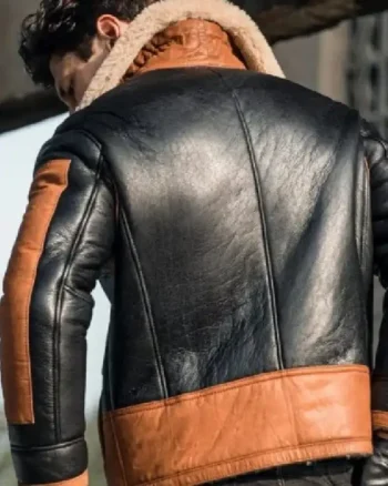 Mens Aviator Fur Sheepskin Leather Black & Brown Jacket back
