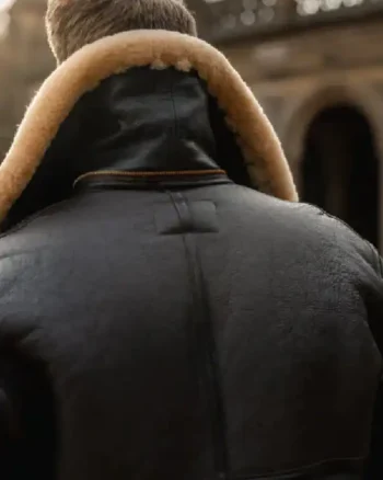 Mens Aviator Fur Sheepskin Leather Black Jacket back
