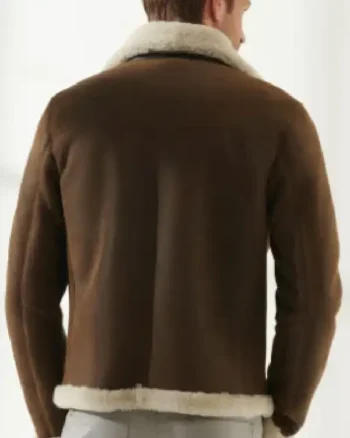 Mens Aviator Fur Sheepskin Leather Dark Brown Jacket back