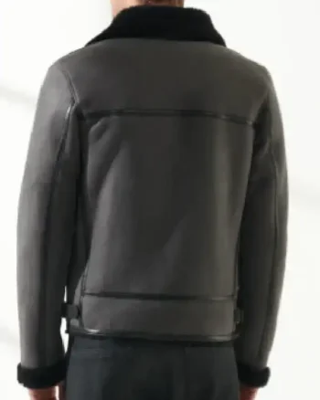 Mens Aviator Fur Sheepskin Leather Gray Jacket back