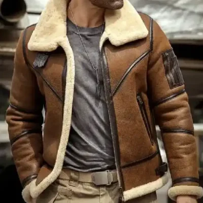 Mens B3 Aviator Fur Leather Brown Jacket