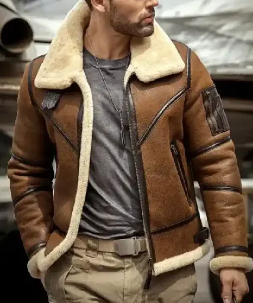 Mens B3 Aviator Fur Leather Brown Jacket