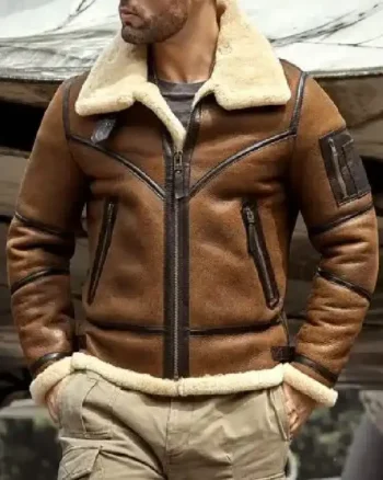 Mens B3 Aviator Fur Leather Brown Jacket back
