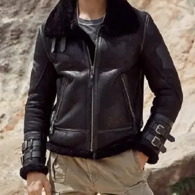 Mens B3 Aviator Shearling Leather Black Jacket