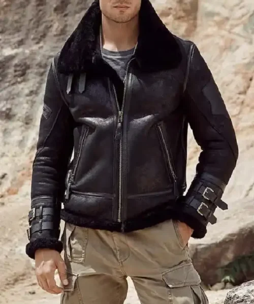 Mens B3 Aviator Shearling Leather Black Jacket