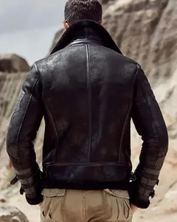 Mens B3 Aviator Shearling Leather Black Jacket back