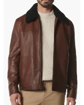 Mens Black Shearling Leather Dark Brown Jacket