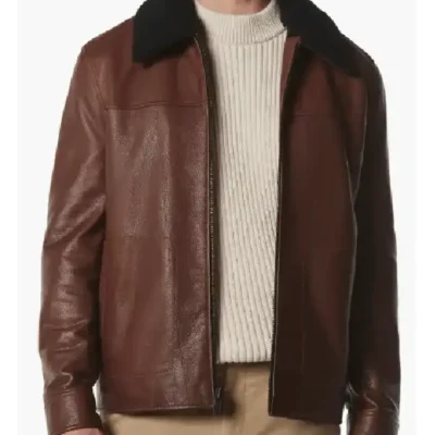 Mens Black Shearling Leather Dark Brown Jacket