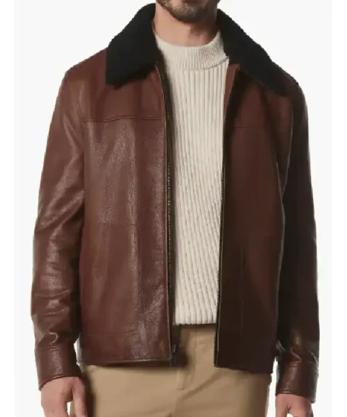 Mens Black Shearling Leather Dark Brown Jacket
