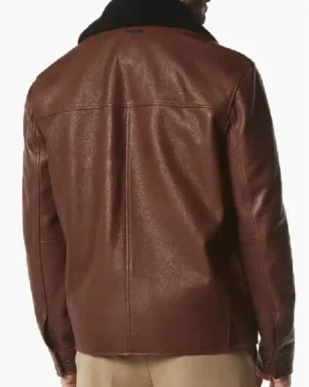 Mens Black Shearling Leather Dark Brown Jacket back