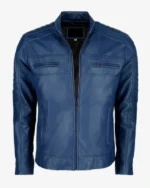 Mens Blue Cafe Racer Leather Jacket
