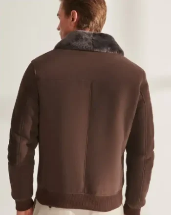 Mens Bomber Sheepskin Aviator Leather Dark Brown Jacket back