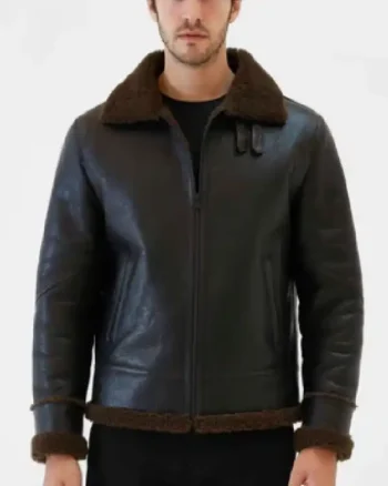 Mens Brown Sheepskin Leather Black Jacket