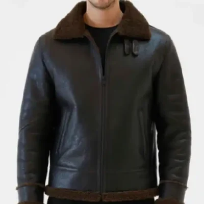 Mens Brown Sheepskin Leather Black Jacket