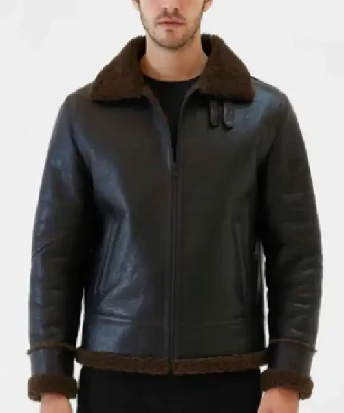 Mens Brown Sheepskin Leather Black Jacket