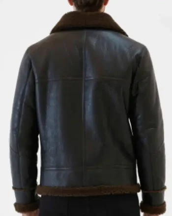Mens Brown Sheepskin Leather Black Jacket back