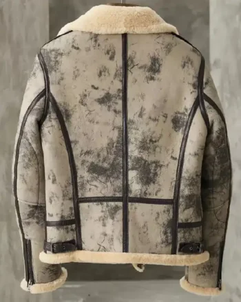 Mens Distressed Biker Shearling Leather Jacket back