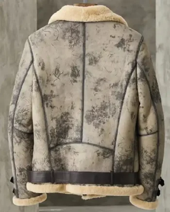 Men’s Distressed Shearling Biker Leather Jacket back