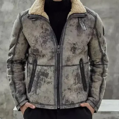 Mens Distressed Shearling Leather Jacket