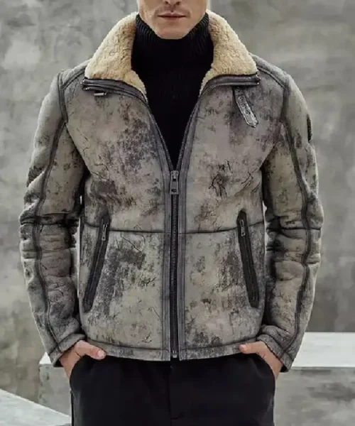 Mens Distressed Shearling Leather Jacket