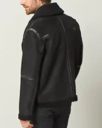 Mens Fur Aviator Sheepskin Leather Black Jacket back