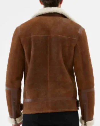 Mens Fur Shearling Biker Leather Brown Jacket back