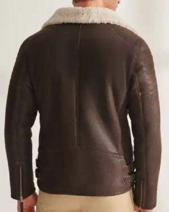 Mens Fur Shearling Biker Leather Dark Brown Jacket back