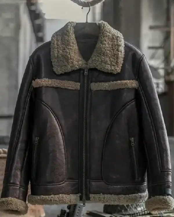 Mens Gray Shearling B3 Leather Black Jacket sale