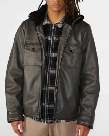 Mens Leather Harrington Shearling Gray Jacket