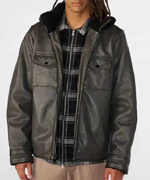 Mens Leather Harrington Shearling Gray Jacket