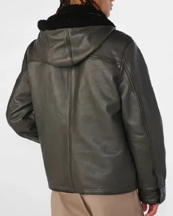 Mens Leather Harrington Shearling Gray Jacket back
