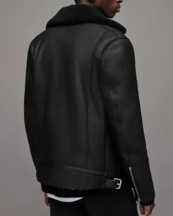 Mens Leather Shearling Biker Back Jacket back