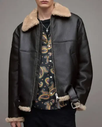 Mens Leather Shearling Dark Brown Jacket